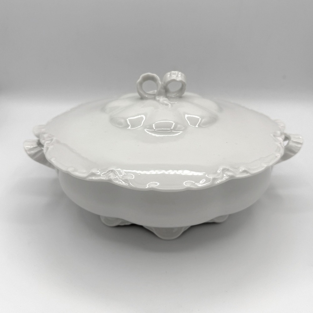 Vintage Haviland France Ranson White Porcelain Round Tureen Serving Dish w/ Lid